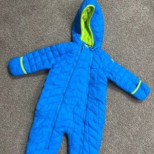 Blue Quilted Baby Snowsuit with Hood